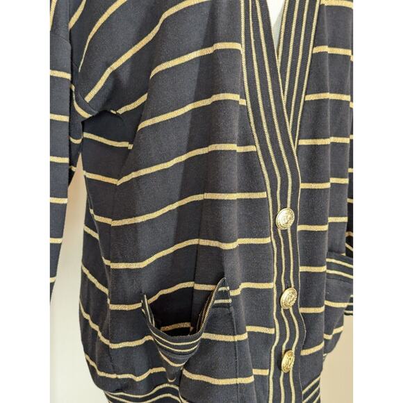 Vtg Peter Popovitch Cardigan Womens S Brown Gold Metallic Stripe Grandpa Sweater - Picture 4 of 9